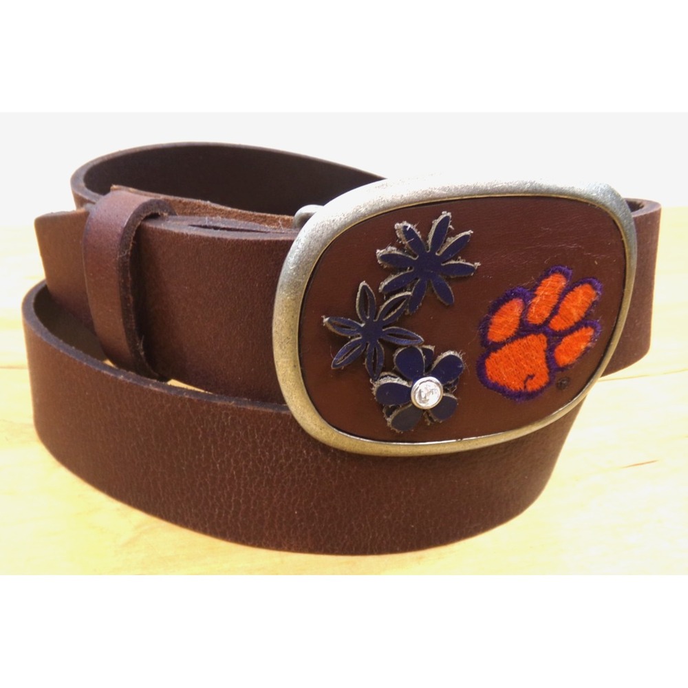 Legacy Brown‎ Leather Belt Size L with NCAA Clemson University Tiger Paw Buckle